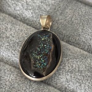 Opal Sterling Silver Druzy Quartz Pendant Marked 925